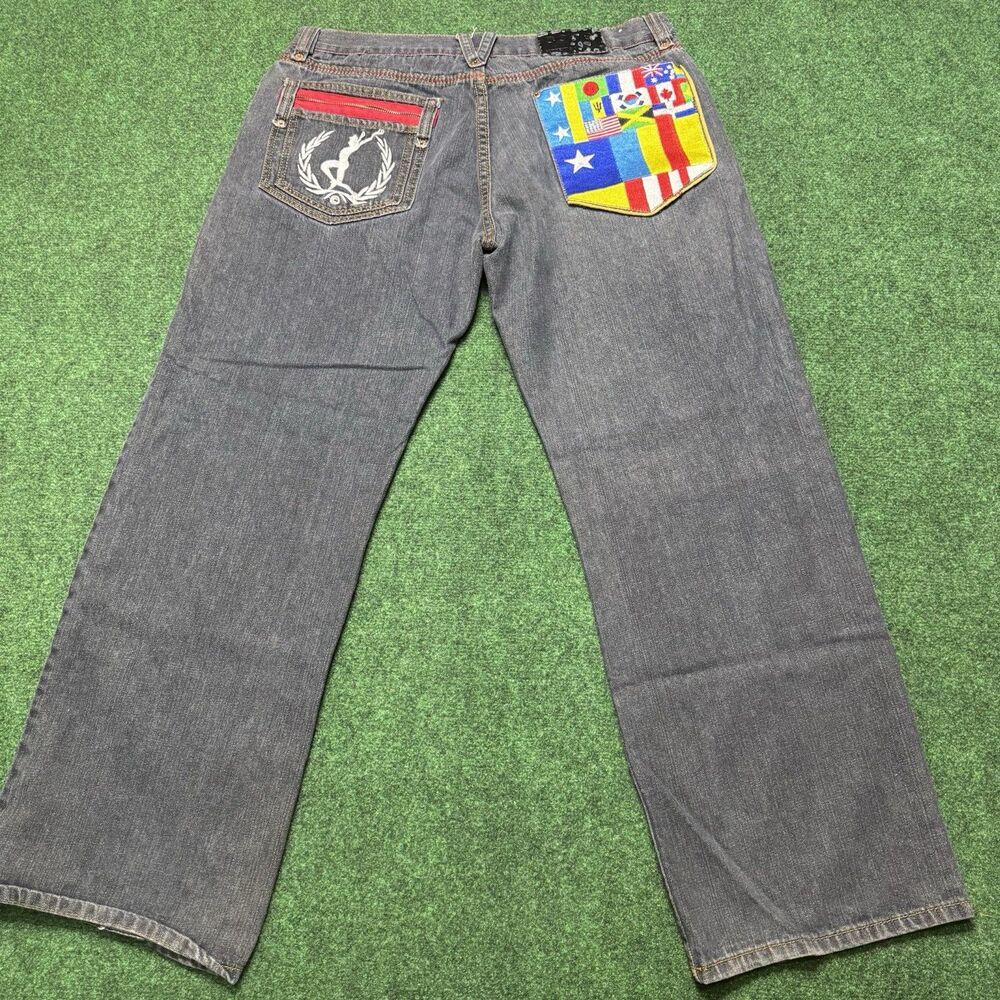 Coogi Jeans Men’s 34x32 Flag Patch Embroidered Pockets Baggy Streetwear